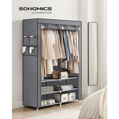 Rootz Gray Steel Wardrobe - Closet Organizer - Storage Cabinet - Non-Woven Fabric - Plastic - 45cm x 127cm x 176cm - Lightweight - Sturdy - Easy Assembly