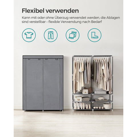 Rootz Gray Steel Wardrobe - Closet Organizer - Storage Cabinet - Non-Woven Fabric - Plastic - 45cm x 127cm x 176cm - Lightweight - Sturdy - Easy Assembly