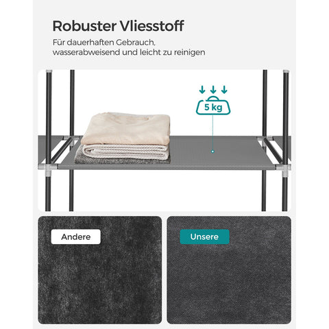 Rootz Gray Steel Wardrobe - Closet Organizer - Storage Cabinet - Non-Woven Fabric - Plastic - 45cm x 127cm x 176cm - Lightweight - Sturdy - Easy Assembly