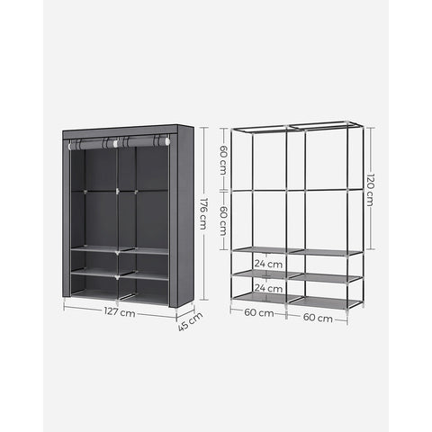 Rootz Gray Steel Wardrobe - Closet Organizer - Storage Cabinet - Non-Woven Fabric - Plastic - 45cm x 127cm x 176cm - Lightweight - Sturdy - Easy Assembly