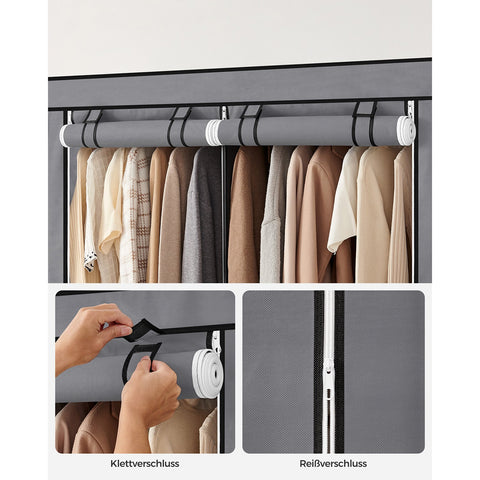 Rootz Gray Steel Wardrobe - Closet Organizer - Storage Cabinet - Non-Woven Fabric - Plastic - 45cm x 127cm x 176cm - Lightweight - Sturdy - Easy Assembly