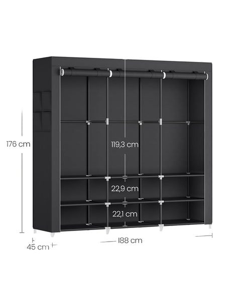 Rootz Wardrobe - Clothes Storage - Garment Organizer - Spacious Storage - 45 x 188 x 176 cm