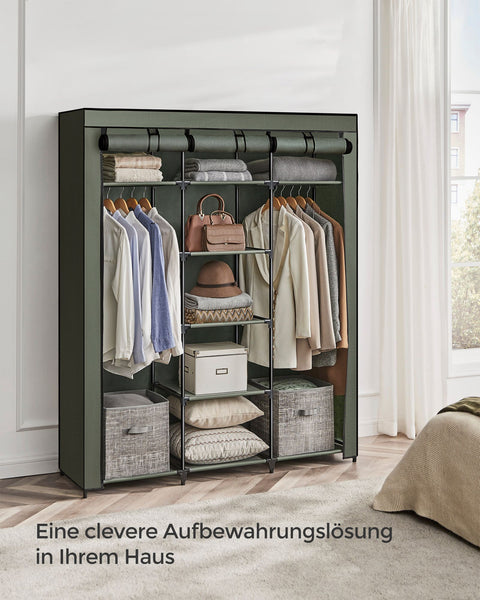 Rootz Fabric Wardrobe Organizer - Foldable Closet - Clothes Rail - Sage Green - 45cm x 150cm x 175cm