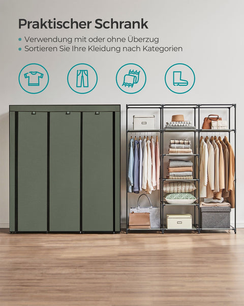 Rootz Fabric Wardrobe Organizer - Foldable Closet - Clothes Rail - Sage Green - 45cm x 150cm x 175cm
