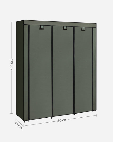 Rootz Fabric Wardrobe Organizer - Foldable Closet - Clothes Rail - Sage Green - 45cm x 150cm x 175cm