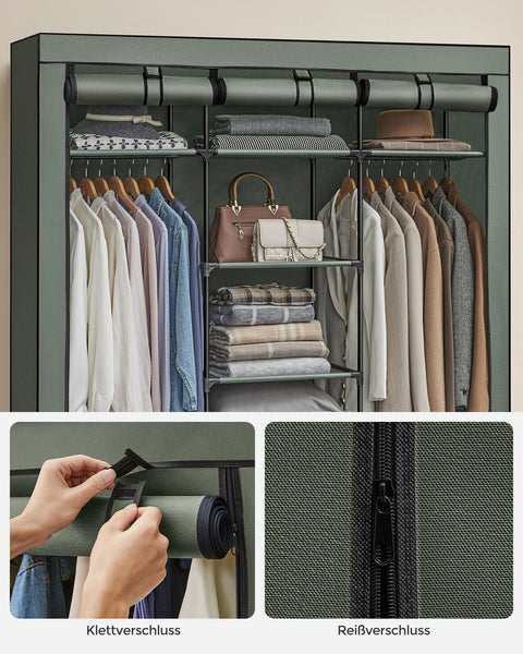 Rootz Fabric Wardrobe Organizer - Foldable Closet - Clothes Rail - Sage Green - 45cm x 150cm x 175cm