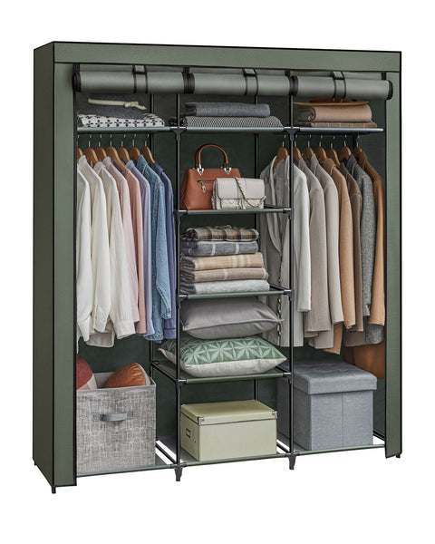 Rootz Fabric Wardrobe Organizer - Foldable Closet - Clothes Rail - Sage Green - 45cm x 150cm x 175cm