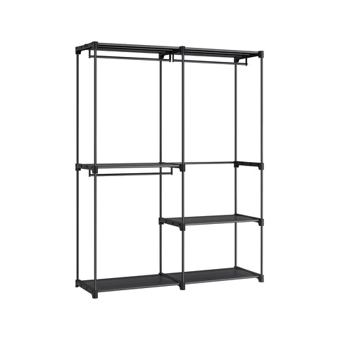 Rootz Portable Black Wardrobe - Closet Organizer - Clothes Storage - Steel & Plastic - 43cm x 138cm x 182cm - Lightweight - Easy Assembly - Max Load 20kg per Rail