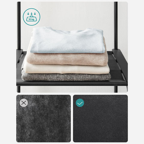 Rootz Portable Black Wardrobe - Closet Organizer - Clothes Storage - Steel & Plastic - 43cm x 138cm x 182cm - Lightweight - Easy Assembly - Max Load 20kg per Rail