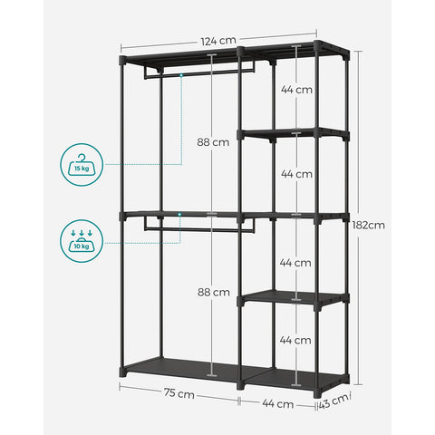 Rootz Portable Wardrobe - Cupboard - Organiser - Wardrobe - 43 x 124 x 182 cm