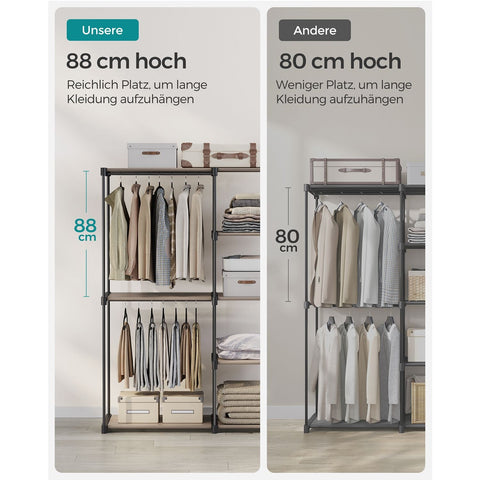 Rootz Taupe 2 Piece Set Wardrobe Organizer - Closet Organizer - Storage Solution - Non-Woven Fabric - Metal Tubes - Plastic Connectors - 43cm x 124cm x 182cm