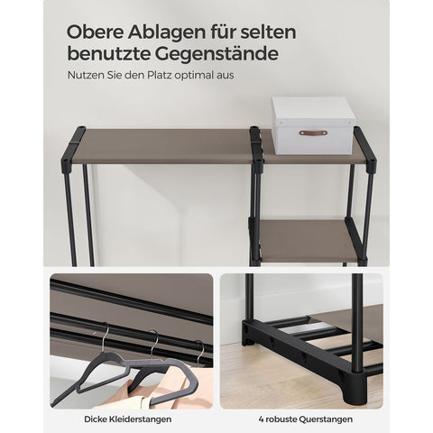 Rootz Taupe 2 Piece Set Wardrobe Organizer - Closet Organizer - Storage Solution - Non-Woven Fabric - Metal Tubes - Plastic Connectors - 43cm x 124cm x 182cm