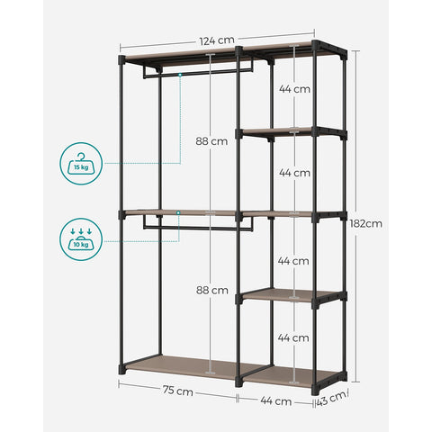 Rootz Taupe 2 Piece Set Wardrobe Organizer - Closet Organizer - Storage Solution - Non-Woven Fabric - Metal Tubes - Plastic Connectors - 43cm x 124cm x 182cm