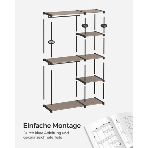 Rootz Taupe 2 Piece Set Wardrobe Organizer - Closet Organizer - Storage Solution - Non-Woven Fabric - Metal Tubes - Plastic Connectors - 43cm x 124cm x 182cm