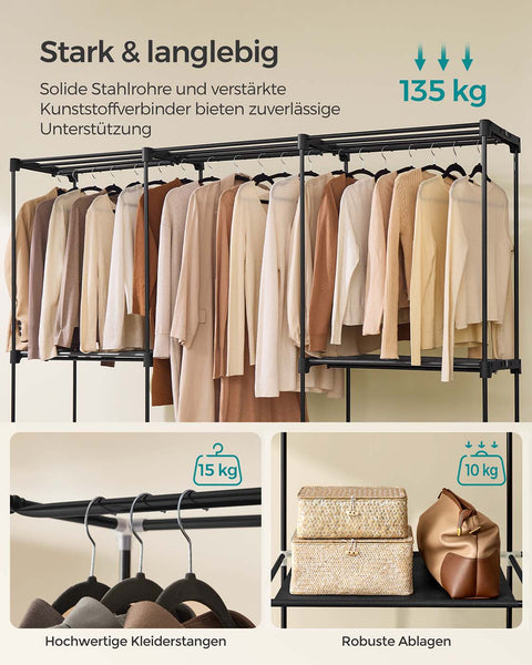 Rootz Wardrobe Organizer - Clothes Storage - Closet Solution - Durable Non-Woven Fabric - 205 x 43 x 166 cm - Black