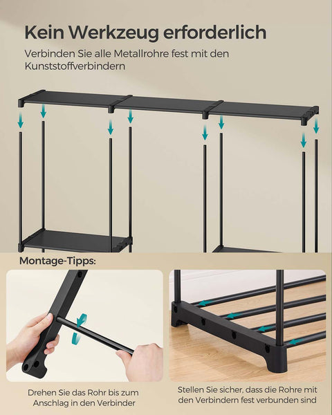 Rootz Wardrobe Organizer - Clothes Storage - Closet Solution - Durable Non-Woven Fabric - 205 x 43 x 166 cm - Black