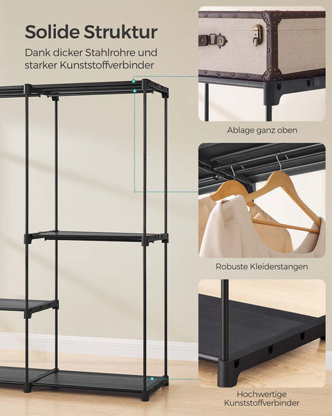 Rootz Wardrobe Organizer - Clothes Storage - Closet Solution - Durable Non-Woven Fabric - 205 x 43 x 166 cm - Black