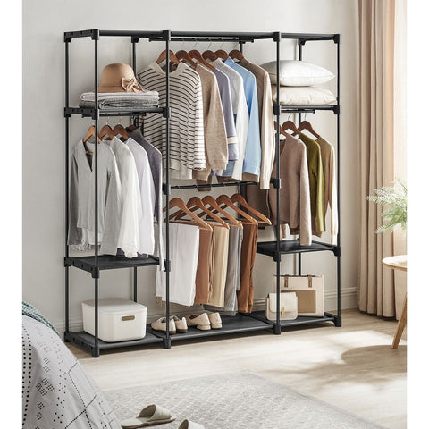 Rootz Black Steel and Plastic Wardrobe - Clothes Organizer - Storage Cabinet - Heavy Duty - Spacious - Easy Assembly - 43cm x 151cm x 166cm