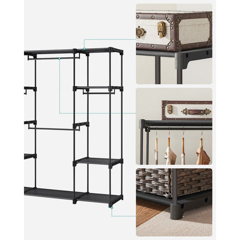 Rootz Black Steel and Plastic Wardrobe - Clothes Organizer - Storage Cabinet - Heavy Duty - Spacious - Easy Assembly - 43cm x 151cm x 166cm