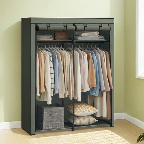 Rootz Wardrobe - Clothes Organizer - Storage Cabinet - Green Fabric - Space Saving - 140 x 43 x 174 cm