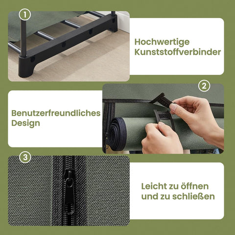 Rootz Wardrobe - Clothes Organizer - Storage Cabinet - Green Fabric - Space Saving - 140 x 43 x 174 cm