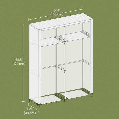 Rootz Wardrobe - Clothes Organizer - Storage Cabinet - Green Fabric - Space Saving - 140 x 43 x 174 cm