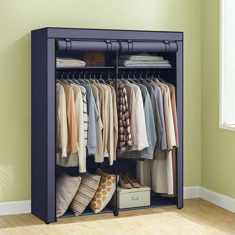 Rootz Fabric Wardrobe - Clothes Organizer - Storage Closet - Blue Wardrobe - 140 x 43 x 174 cm