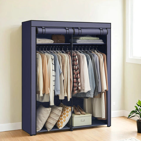 Rootz Fabric Wardrobe - Clothes Organizer - Storage Closet - Blue Wardrobe - 140 x 43 x 174 cm