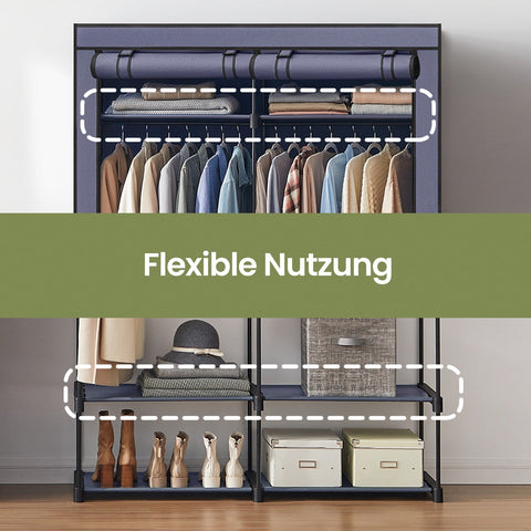 Rootz Fabric Wardrobe - Clothes Organizer - Storage Closet - Blue Wardrobe - 140 x 43 x 174 cm