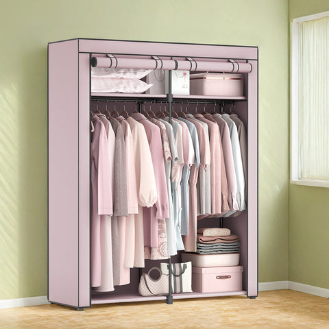 Rootz Pink Fabric Wardrobe - Closet Organizer - Storage Solution - Non-Woven Fabric - Sturdy Metal - 140 x 43 x 174 cm