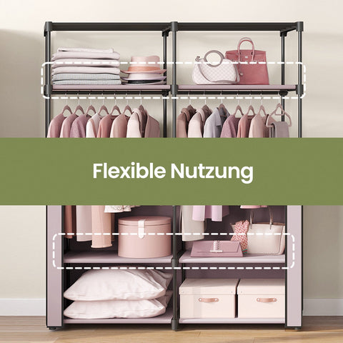 Rootz Pink Fabric Wardrobe - Closet Organizer - Storage Solution - Non-Woven Fabric - Sturdy Metal - 140 x 43 x 174 cm