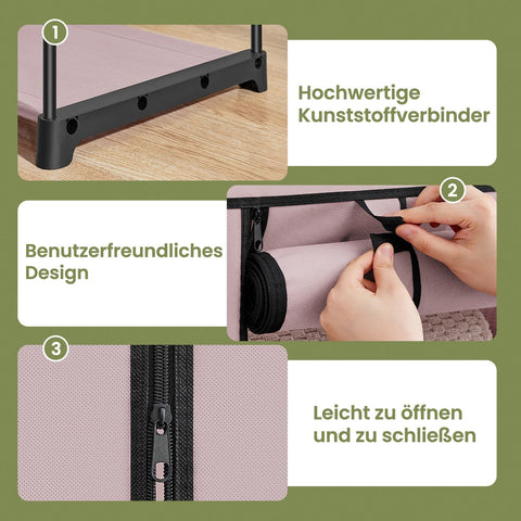 Rootz Pink Fabric Wardrobe - Closet Organizer - Storage Solution - Non-Woven Fabric - Sturdy Metal - 140 x 43 x 174 cm