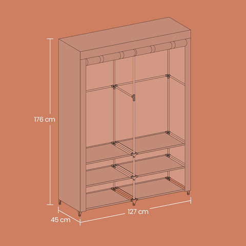 Rootz Fabric Cabinet Wardrobe - Clothes Organizer - Storage Unit - Space Saving - 45 x 127 x 176 cm