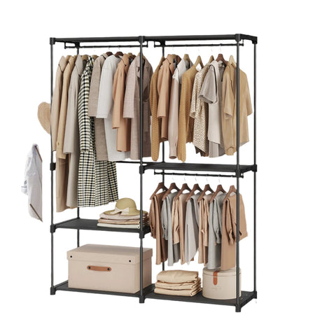 Rootz Wardrobe Clothes Rack - Garment Organizer - Clothes Bar - Durable Steel & Plastic - 43x138x182cm - High Capacity Storage Solution