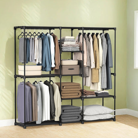 Rootz Black Open Wardrobe - Closet Organizer - Storage Rack - Durable Steel - 43 x 182 x 182 cm