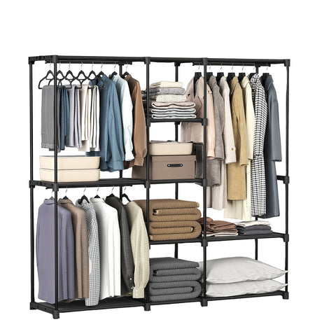 Rootz Black Open Wardrobe - Closet Organizer - Storage Rack - Durable Steel - 43 x 182 x 182 cm