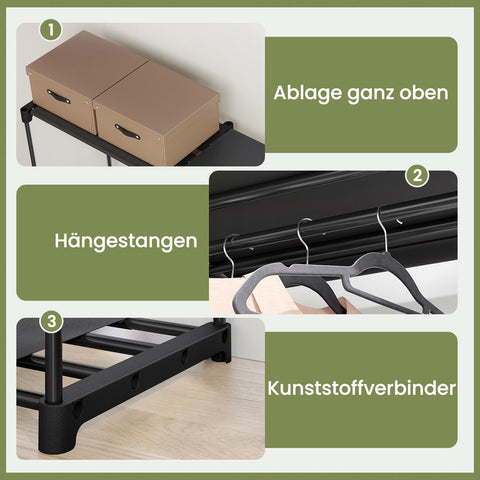 Rootz Black Open Wardrobe - Closet Organizer - Storage Rack - Durable Steel - 43 x 182 x 182 cm