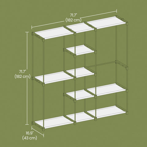 Rootz Black Open Wardrobe - Closet Organizer - Storage Rack - Durable Steel - 43 x 182 x 182 cm