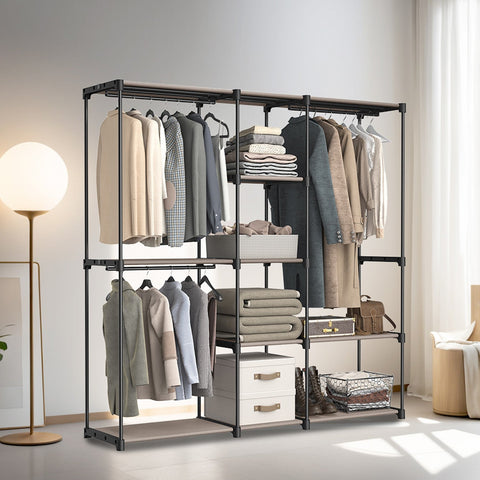 Rootz Wardrobe Clothes Rack - Cloakroom Stand - Steel Frame - Space-saving Storage - 182 x 43 x 182 cm