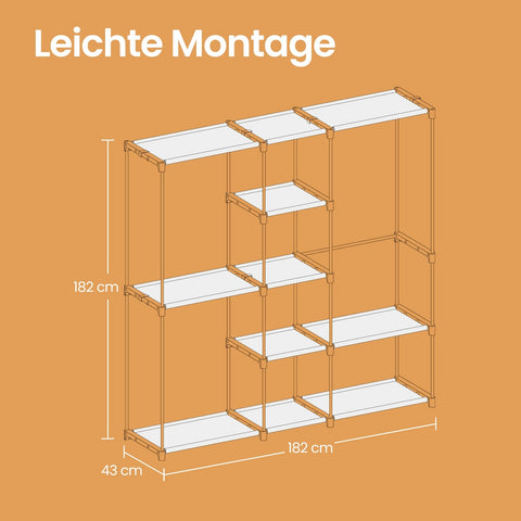 Rootz Wardrobe Clothes Rack - Cloakroom Stand - Steel Frame - Space-saving Storage - 182 x 43 x 182 cm