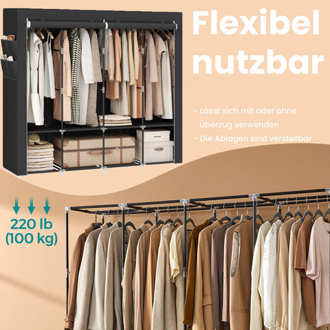Rootz Fabric Cabinet Wardrobe - Storage Organizer - Clothes Storage - Space-Saving Design - 45 x 170 x 167 cm