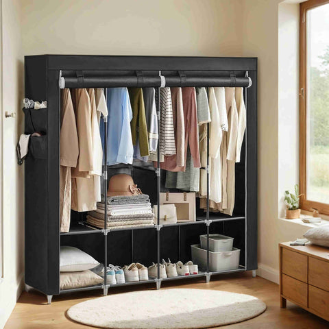 Rootz Fabric Cabinet Wardrobe - Storage Organizer - Clothes Storage - Space-Saving Design - 45 x 170 x 167 cm