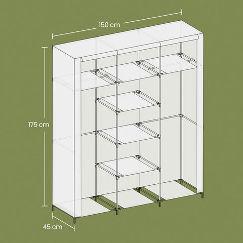 Rootz Folding Cabinet - Portable Wardrobe - Textile Closet - Dust-Free Storage - 150cm x 175cm x 45cm