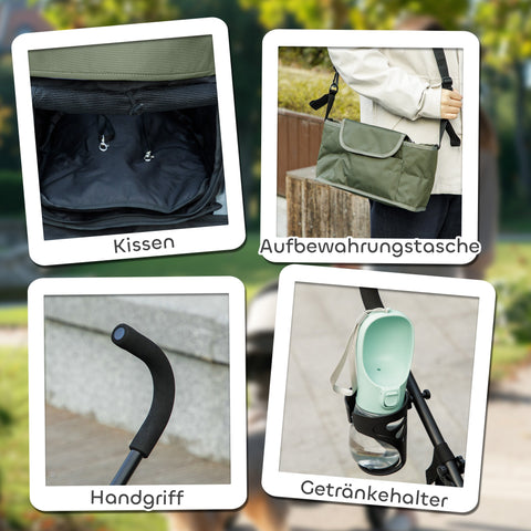 Rootz Pet Car - Dog Car - Animal Companion Stroller - Washable Pillow for Comfort - 76cm x 44cm x 103cm - Green