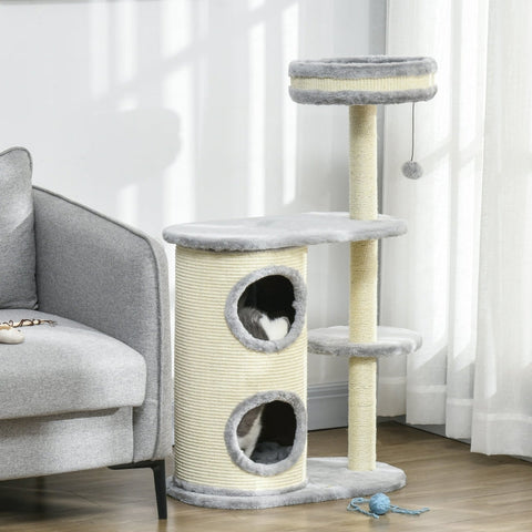 Rootz Cat Climbing Tree - Scratching Post - Cat Tree Tower - Cat Activity Center - Plush - Sisal Rope - Entertainment - 59cm x 35cm x 100cm