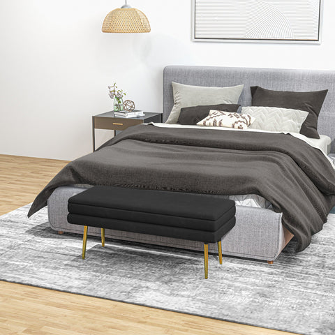 Rootz Upholstered Storage Bench - Accent Bench - Skandi Style – Space-saving - 100cm x 37.5cm x 42cm, Black