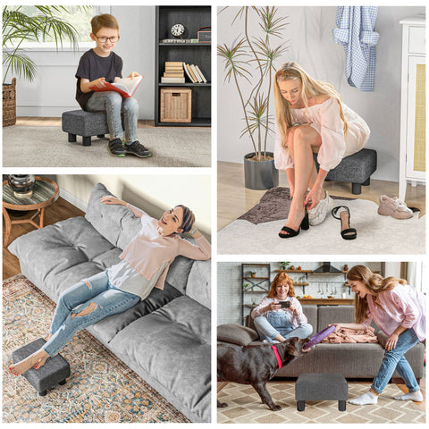 Rootz Foot Stool - Seat Stool - Ottoman - Supports 110 kg - Grey Linen-Like Fabric - 40cm x 24cm