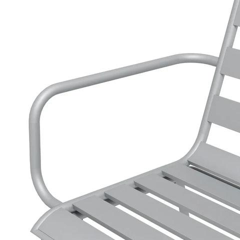 Rootz Garden Furniture Sets - Outdoor Seating - Weatherproof - Dining Table & Six Armchairs - Metal Plate Design - Steel - Light Gray - 150 x 80 x74 cm