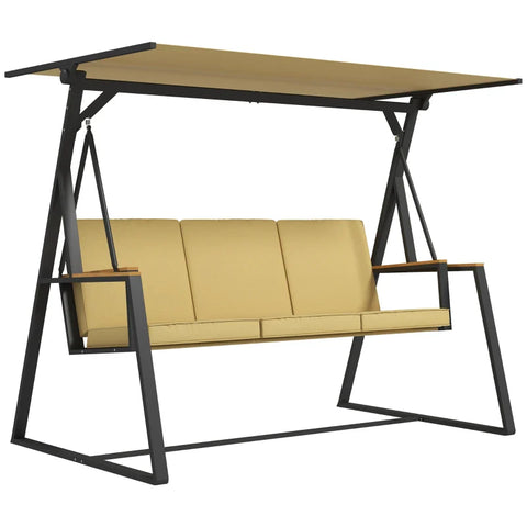 Rootz Hollywood Swing - Garden Swing - 3 Seater Swing with Sun Canopy - Weatherproof - Beige + Black - 205W x 130D x 175H cm