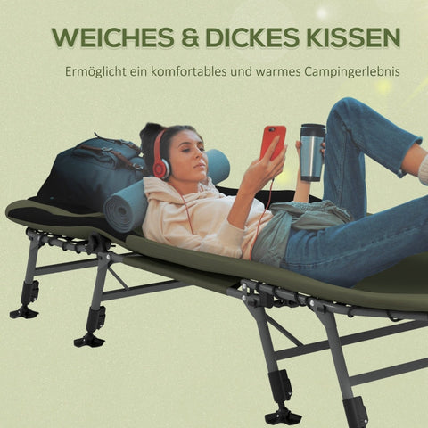 Rootz Camping Lounger - Outdoor Recliner - Portable Bed - Adjustable Backrest - Padded Design - Non-Slip Footrests - 200cm x 85cm x 40-51cm - Steel & 600D Oxford Fabric